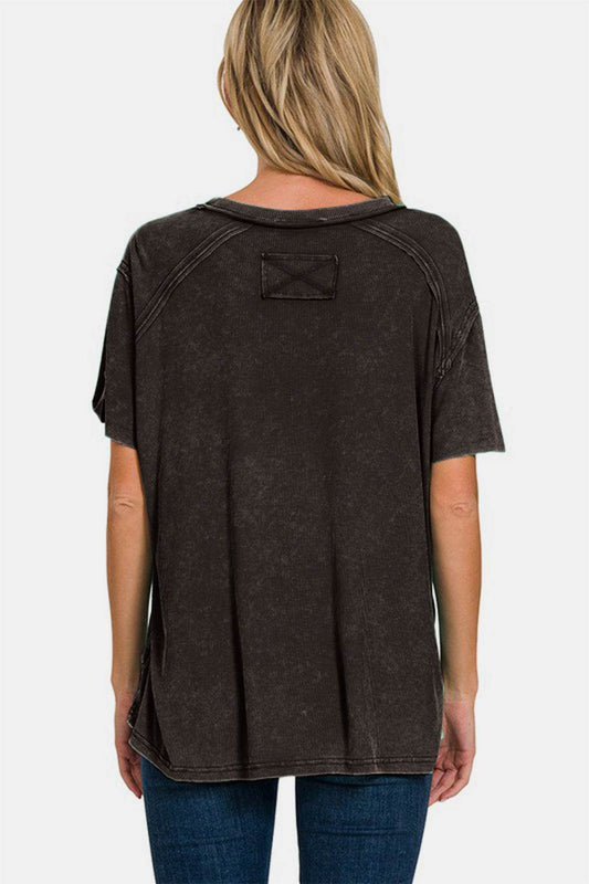 Zenana Washed Ribbed Short Sleeve Top - Shop Style & More | Fresh Looks, Everyday Deals & Free Shipping