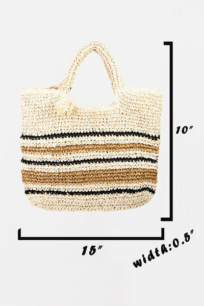 Fame Striped Straw Braided Tote Bag Bags