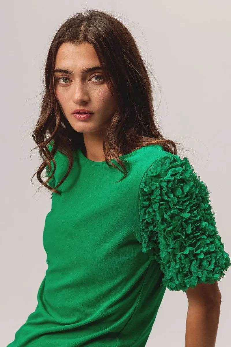BiBi Short Mesh Flower Sleeve Knit Top - Shop Style & More | Fresh Looks, Everyday Deals & Free Shipping