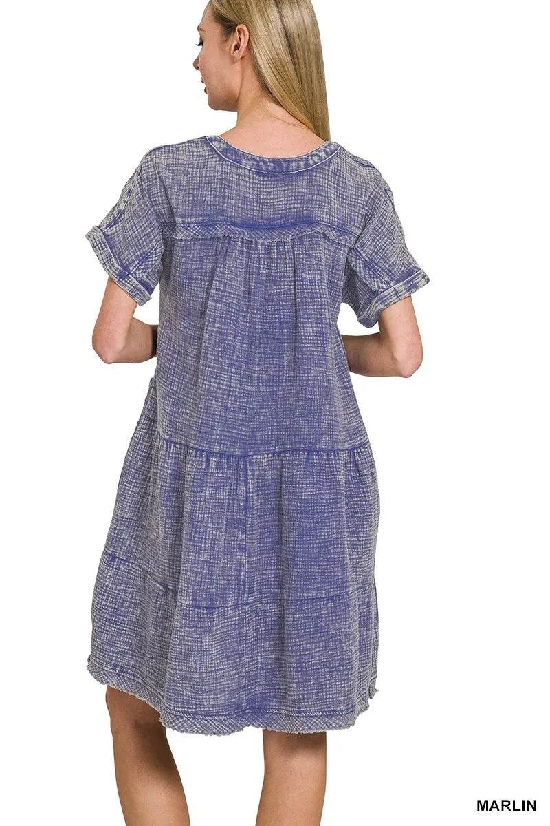 Zenana Washed Double Gauze Raw Edge V-neck Dress - Shop Style & More | Fresh Looks, Everyday Deals & Free Shipping