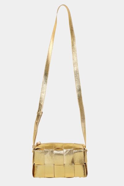 Fame Woven Crossbody Bag with Adjustable Strap Gold One Size Bags