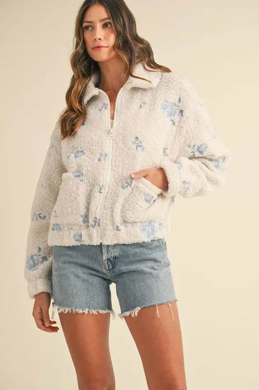 MABLE Floral Embroidered Fleece Teddy Jacket - Shop Style & More | Fresh Looks, Everyday Deals & Free Shipping