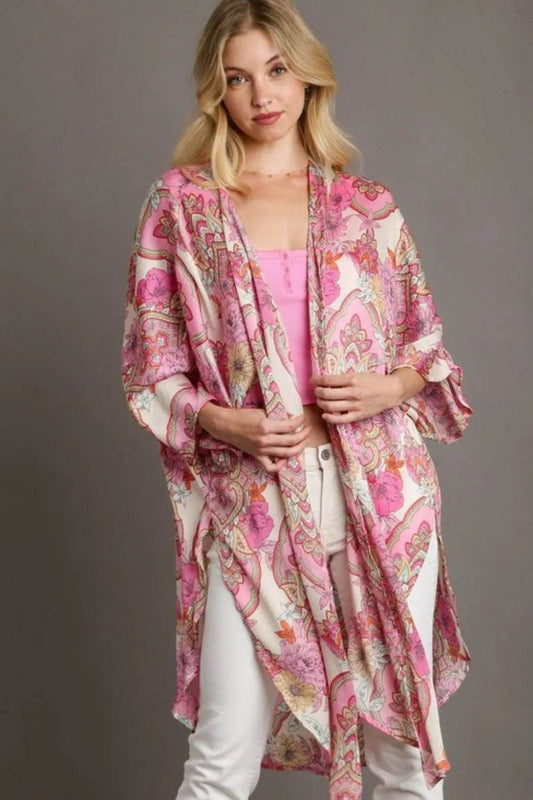 Umgee Full Size Mixed Print Open Front Kimono with Ruffle Sleeves Plus Size - Shop Style & More | Fresh Looks, Everyday Deals & Free Shipping
