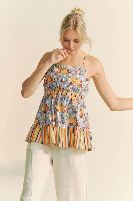 Davi & Dani Floral Smocked Sleeveless Ruffle Back Tie Top - Shop Style & More | Fresh Looks, Everyday Deals & Free Shipping