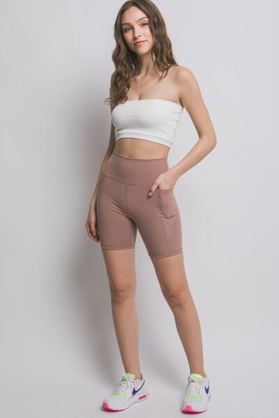 Love Tree High Waist Seam Detail Active Shorts Taupe Sport Shorts