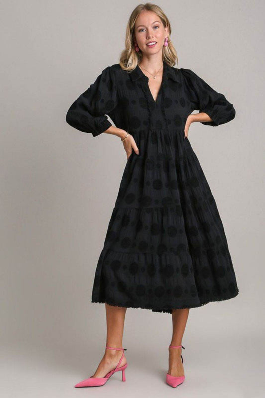 Umgee Full Size Solid Dotted Jacquard Midi Dress Plus Size - Shop Style & More | Fresh Looks, Everyday Deals & Free Shipping