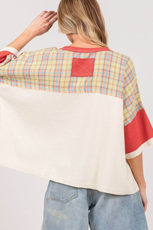 SAGE + FIG Round Neck Plaid Star Patch T-Shirt - Shop Style & More | Fresh Looks, Everyday Deals & Free Shipping
