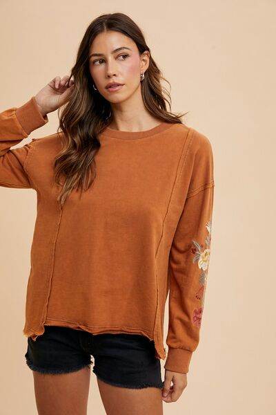 Annie Wear Embroidered Long Sleeve French Terry Top - Shop Style & More | Fresh Looks, Everyday Deals & Free Shipping