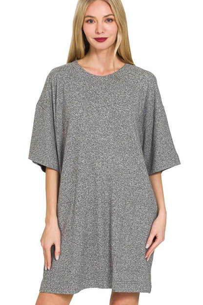 Zenana Soft Melange Hacci T-shirts Dress - Shop Style & More | Fresh Looks, Everyday Deals & Free Shipping