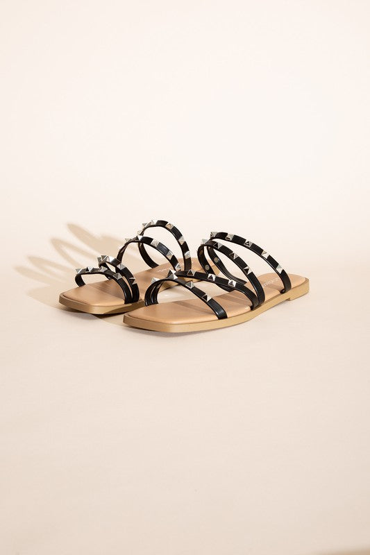 TEMIRA-S Stud Flat Slides BLACK Sandals