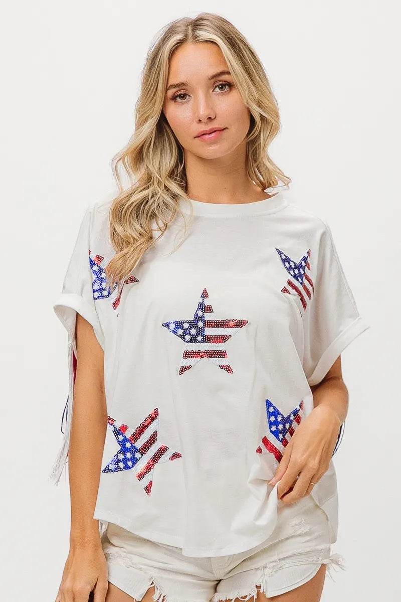 BiBi American Flag Sequin Star Fringe Top - Shop Style & More | Fresh Looks, Everyday Deals & Free Shipping