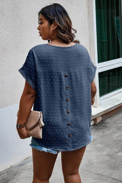 Plus Size Swiss Dot Solid Round Neck Loose Shirt - Shop Style & More | Fresh Looks, Everyday Deals & Free Shipping