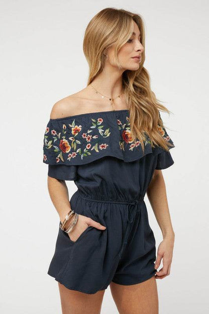 Floral Embroidered Off Shoulder Romper - Shop Style & More | Fresh Looks, Everyday Deals & Free Shipping