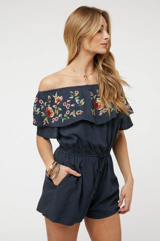 Floral Embroidered Off Shoulder Romper - Shop Style & More | Fresh Looks, Everyday Deals & Free Shipping