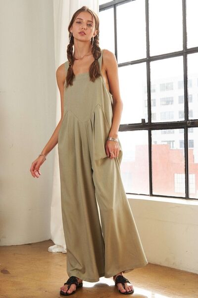 ADORA Square Neck Wide Leg Overalls with Pockets Jumpsuits