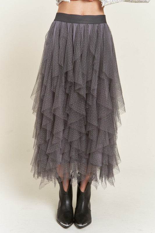 LAYERED POLKA DOT MESH LINED A-LINE MIDI SKIRT - Shop Style & More | Fresh Looks, Everyday Deals & Free Shipping