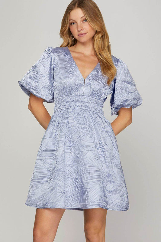 She + Sky Crinkle Woven V-Neck Balloon Sleeve Mini Dress - Shop Style & More | Fresh Looks, Everyday Deals & Free Shipping