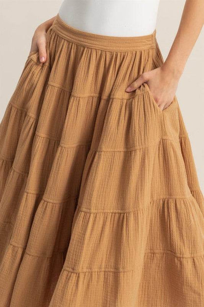 HYFVE Double Gauze Tiered Midi Skirt with Pockets - Shop Style & More | Fresh Looks, Everyday Deals & Free Shipping