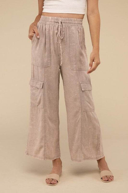 Washed Linen Elastic Band Waist Cargo Pants - Shop Style & More | Fresh Looks, Everyday Deals & Free Shipping