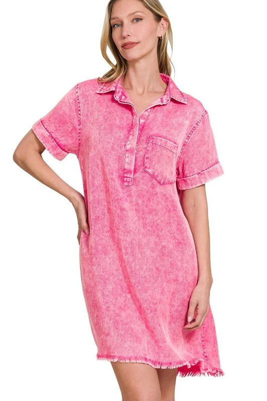 Zenana Tencel Mineral Washed Collared Shirts Dress - Shop Style & More | Fresh Looks, Everyday Deals & Free Shipping