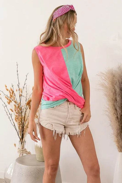 BiBi Slub Terry Color Block Twisted Top - Shop Style & More | Fresh Looks, Everyday Deals & Free Shipping