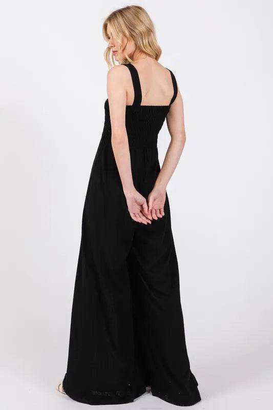 SAGE+FIG Smocked Flowy Wide Leg Jumpsuit - Shop Style & More | Fresh Looks, Everyday Deals & Free Shipping