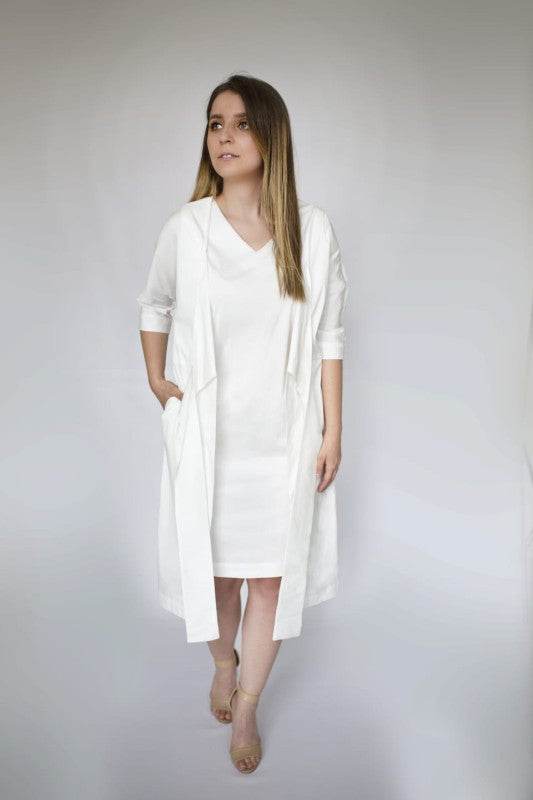 White Dress jacket 3/4 sleeve ties in front with p - Shop Style & More | Fresh Looks, Everyday Deals & Free Shipping