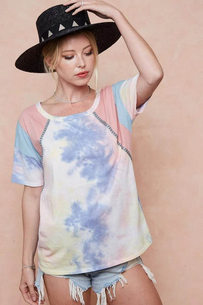 BiBi Tie Dye Printed Cotton Color Block T-Shirt - Shop Style & More | Fresh Looks, Everyday Deals & Free Shipping