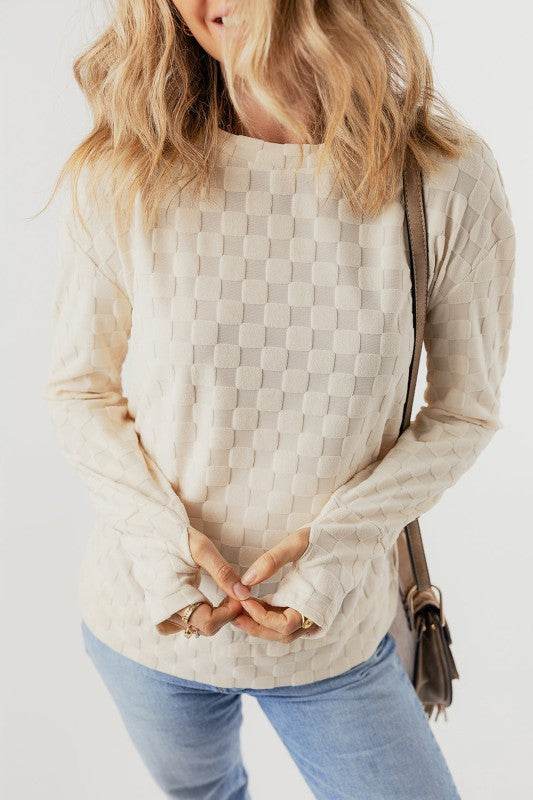 Tiffany Textured Thumbhole Sleeve Top - Shop Style & More | Fresh Looks, Everyday Deals & Free Shipping