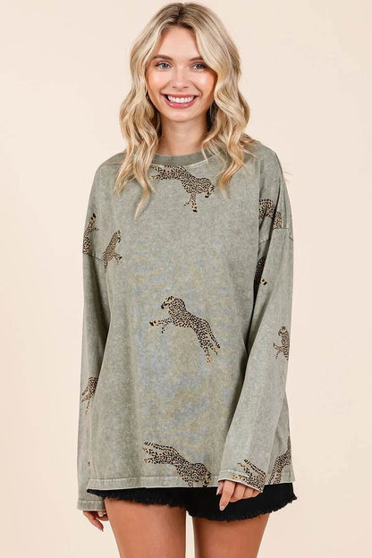Mittoshop Mineral Wash Cheetah Print Long Sleeve Top - Shop Style & More | Fresh Looks, Everyday Deals & Free Shipping