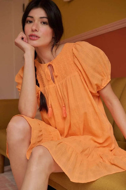 Mittoshop Tassel Tie Plaid Gauze Short Sleeve Mini Dress - Shop Style & More | Fresh Looks, Everyday Deals & Free Shipping