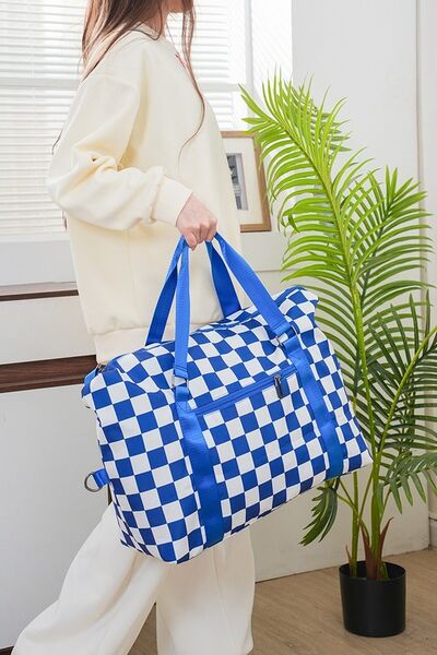 Zenana Checkered Multi-Pocket Travel Bag Blue One Size Bags