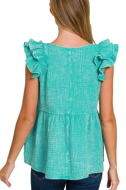 Zenana Double Gauze Acid Washed Tiered Ruffle Peplum Top - Shop Style & More | Fresh Looks, Everyday Deals & Free Shipping
