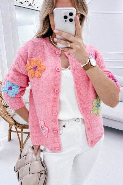 Knitted Floral Pattern Button Up Cardigan - Shop Style & More | Fresh Looks, Everyday Deals & Free Shipping