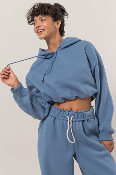 HYFVE Bubble Hem Cropped Hoodie Gray Blue Hoodies & Sweaters