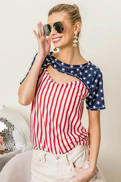 BiBi American Flag Theme Front Cut Out Top - Shop Style & More | Fresh Looks, Everyday Deals & Free Shipping