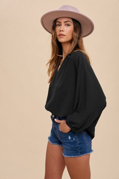 Annie Wear Notched Batwing Sleeve Blouse Blouses