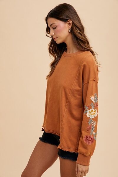 Annie Wear Embroidered Long Sleeve French Terry Top Hoodies & Sweaters