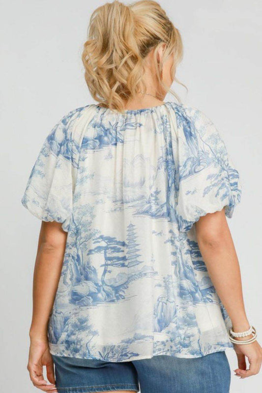 Umgee Full Size Two Tone Toile Print Top Plus Size - Shop Style & More | Fresh Looks, Everyday Deals & Free Shipping