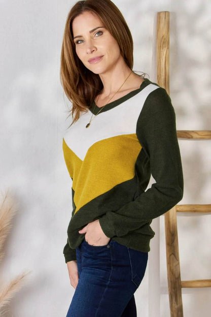 Hailey & Co Full Size Colorblock V-Neck Blouse - Shop Style & More | Fresh Looks, Everyday Deals & Free Shipping