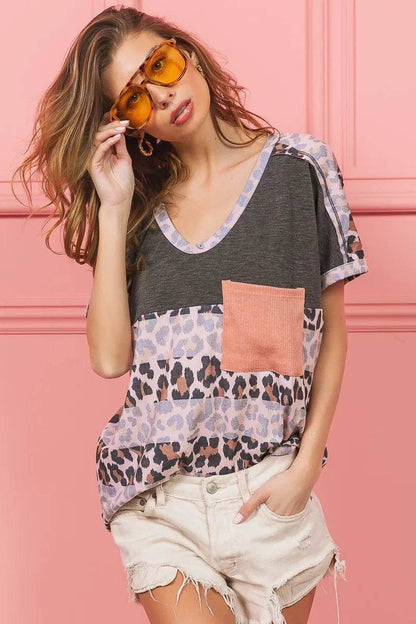 BiBi Leopard Stripe with Slub Terry Color Block T-Shirt - Shop Style & More | Fresh Looks, Everyday Deals & Free Shipping