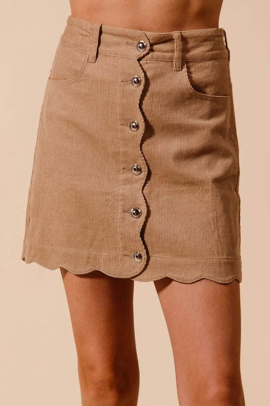 SO ME Scallop Buttoned Front Corduroy Mini Skirt - Shop Style & More | Fresh Looks, Everyday Deals & Free Shipping