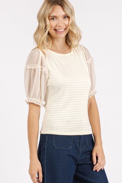 Mittoshop Frill Round Neck Half Sleeve Blouse Blouses