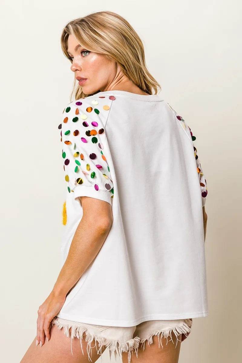 BiBi Metallic Letter Spangle Raglan Puff Sleeve Top - Shop Style & More | Fresh Looks, Everyday Deals & Free Shipping