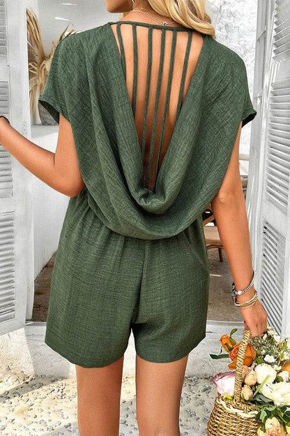 Solid Deep V Neck Drop Shoulder Loose Pockets Romp - Shop Style & More | Fresh Looks, Everyday Deals & Free Shipping