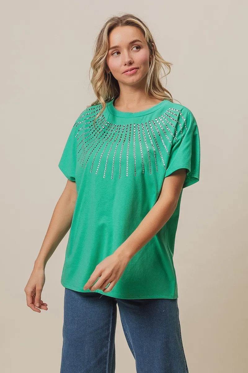 BiBi Rhinestone Beaded Short Sleeve Top - Shop Style & More | Fresh Looks, Everyday Deals & Free Shipping