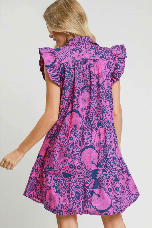 Umgee Full Size Printed Ruffle Cap Sleeve Babydoll Dress Plus Size - Shop Style & More | Fresh Looks, Everyday Deals & Free Shipping