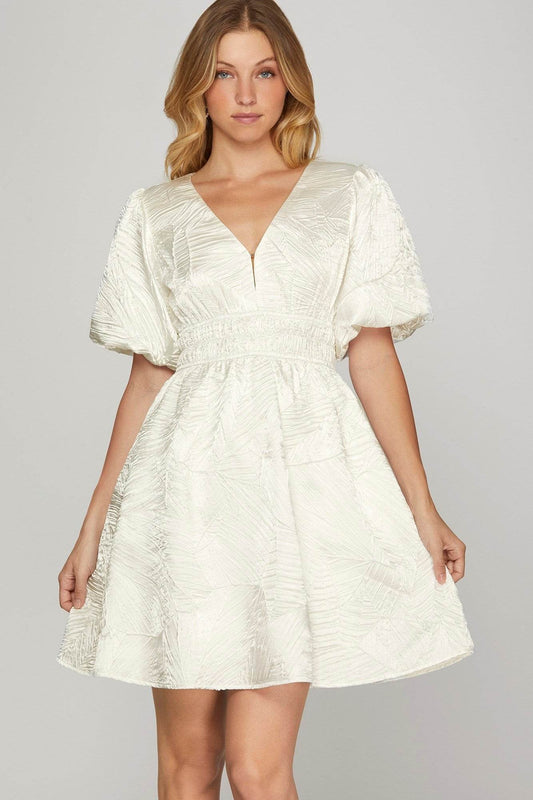 She + Sky Crinkle Woven V-Neck Balloon Sleeve Mini Dress - Shop Style & More | Fresh Looks, Everyday Deals & Free Shipping