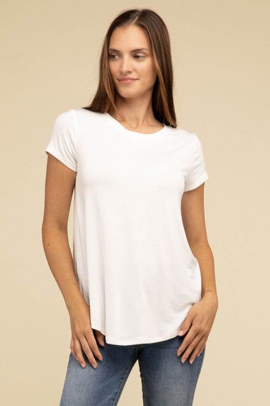 Flowy Round Hem Rayon Short Sleeve Top - Shop Style & More | Fresh Looks, Everyday Deals & Free Shipping