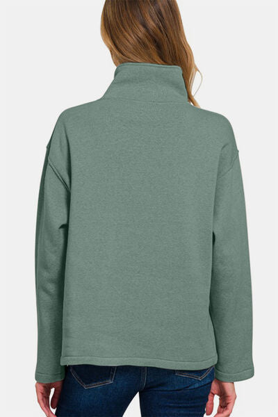 Zenana Turtleneck Half Snap Fleece Sweatshirt Hoodies & Sweaters